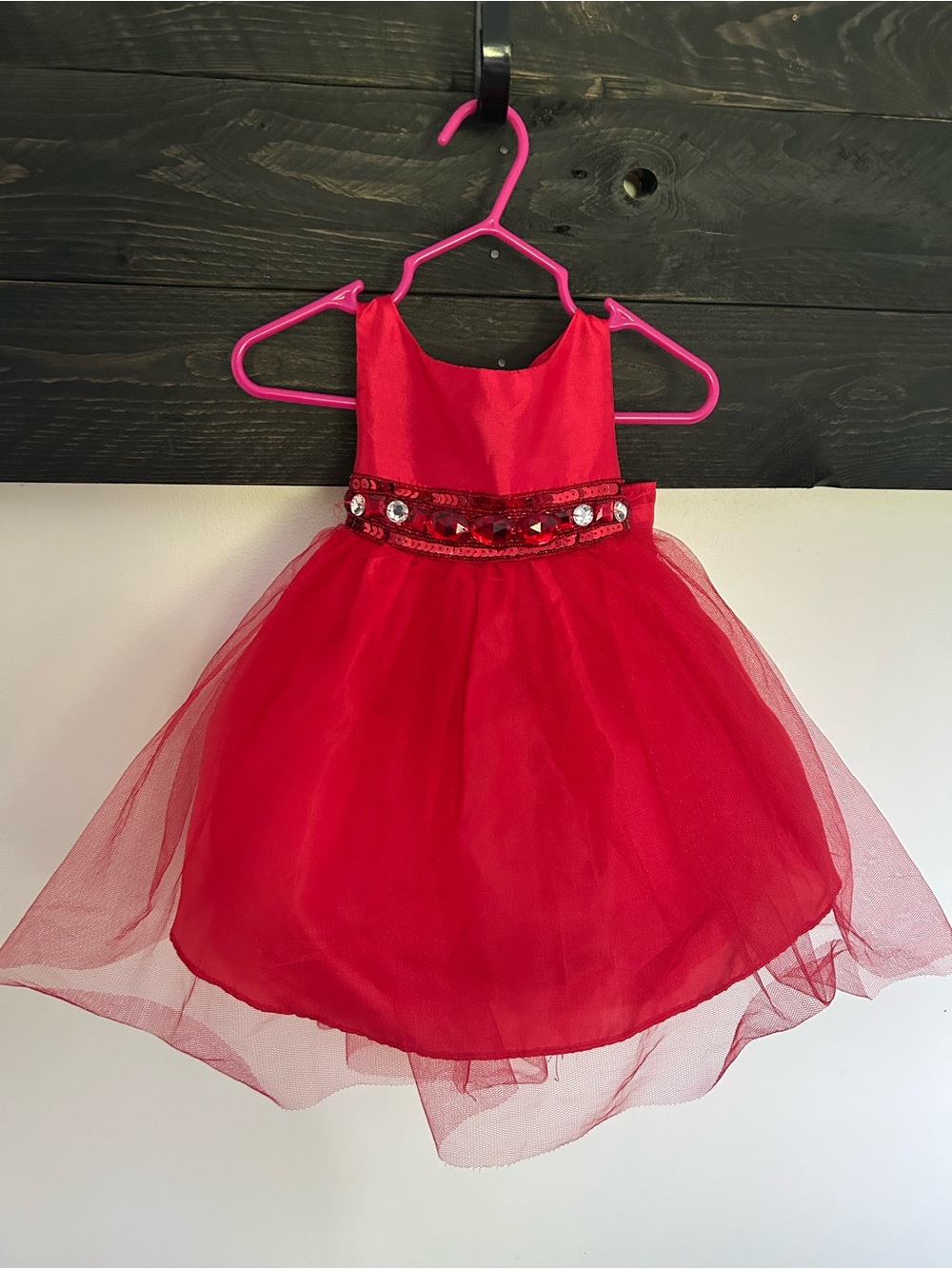 Red Tulle Jewel Waist Girls' Formal Dress